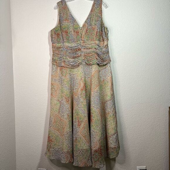 Cato Women's Multi-Color Tribal Print V Neck Sleeveless Ruched Mini Dress Sz 18W - Picture 1 of 9